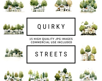 Quirky Streets Clipart - 15 High Quality JPGs, Memory Book, Junk Journal, Scrapbook, Digitial Planners, Commercial Use, Digital Download