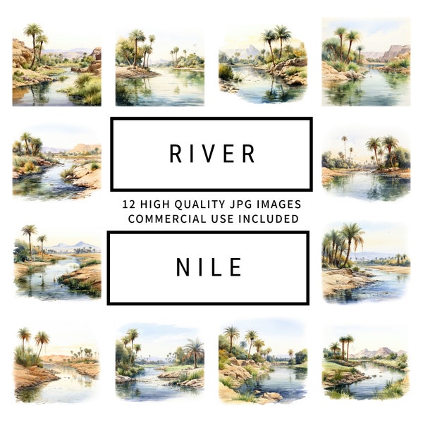 River Nile Clipart - 12 High Quality JPGs, Memory Books, Junk Journals, Scrapbook, Digital Planners, Cards, Commercial Use, Digital Download