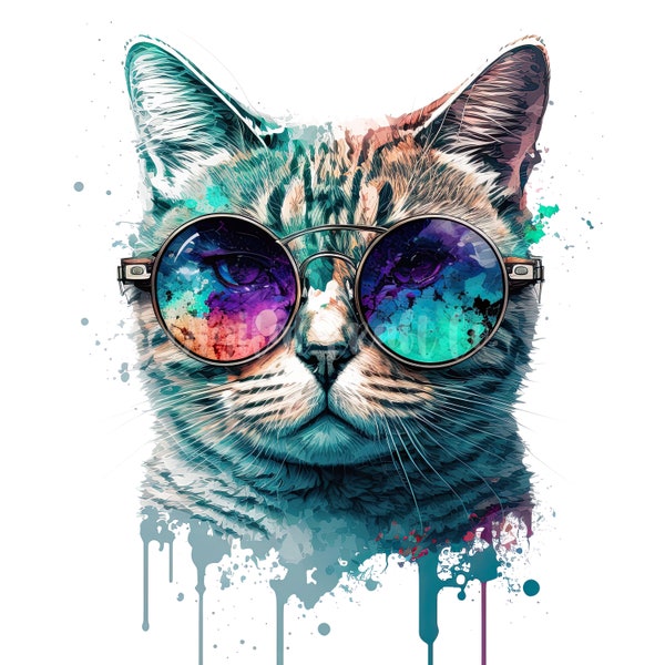 Cool Cats Clipart - 10 JPG de alta calidad - Descarga digital - Fabricación de tarjetas, Técnica mixta, Arte de papel digital