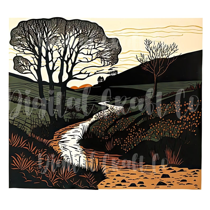 Linocut Landscapes Clipart Set 1 12 High Quality Jpgs Etsy UK