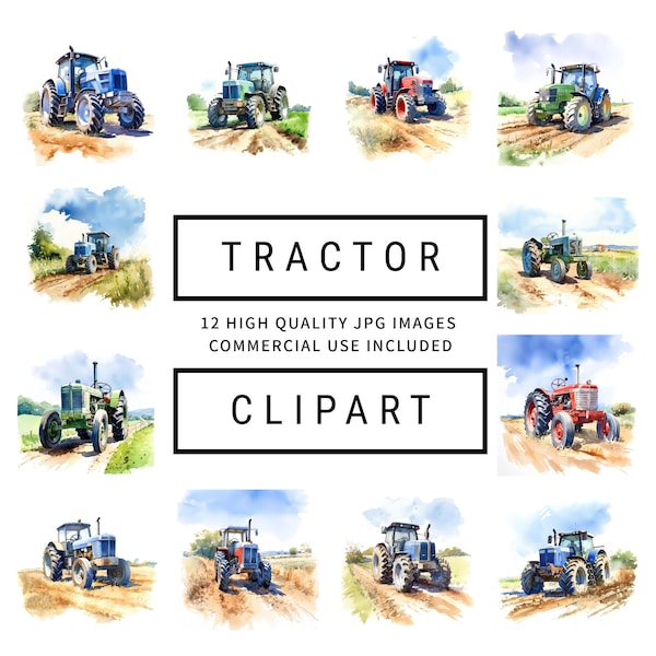 Farm Tractors Clipart - 12 High Quality JPGs, Scrapbooking, Junk Journals, Digital Planners, Sublimation, Commercial Use, Instant Download