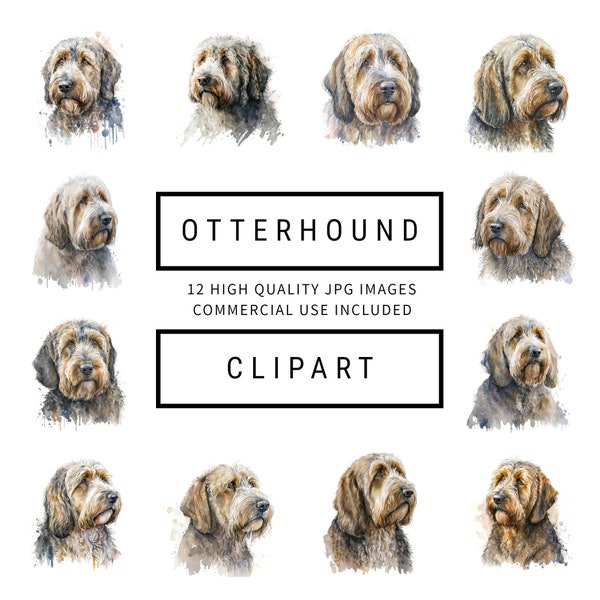 Otterhound Clipart - 12 High Quality JPGs - Digital Planner, Junk Journaling, Watercolor, Wall Art, Commercial Use - Digital Download