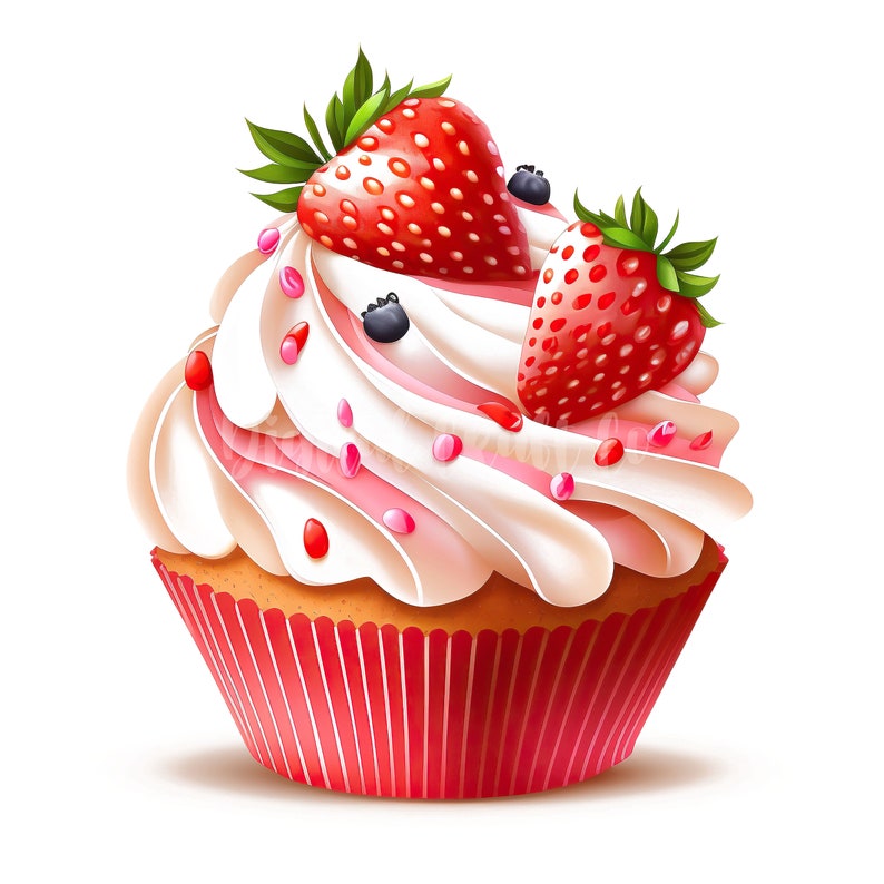 Strawberry Cupcake Clipart 10 High Quality Jpgs Digital Etsy