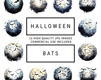 Halloween Bats Clipart - 12 High Quality JPGs, Digital Planners, Junk Journals, Scrapbook, Memory Book, Commercial Use, Digital Download