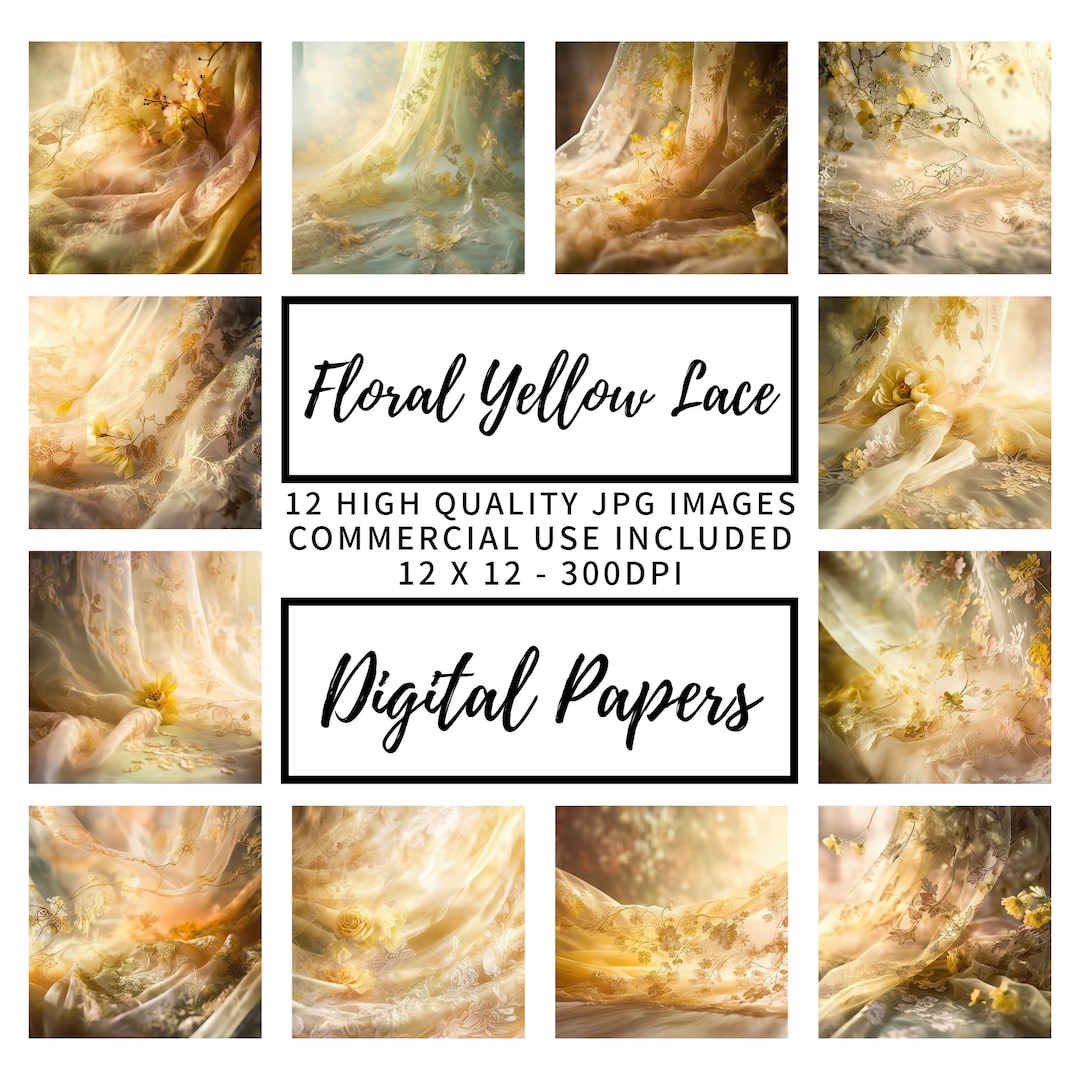 Floral Yellow Lace 12 X 12 Digital Paper Pack, Scrapbook Paper ...