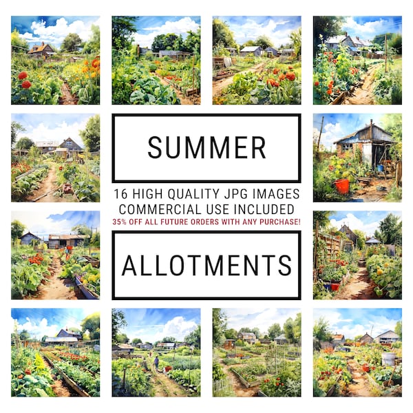 Summer Allotments - 16 High Quality JPGs, Digital Planners, Junk Journals, Memory Book, Art, Scrapbooks, Crafting, Commercial Use, Download