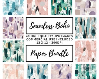 Boho Paper Bundle - 48 Seamless Papers Bundle, 12 x 12, Scrapbooking, Collage, Journals, Backing Paper, Card Making, Craft, Digital Download