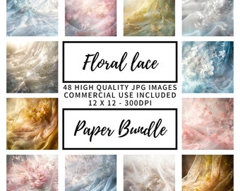Floral Lace Bundle - 48 Digital Papers Bundle, 12 x 12, Scrapbook Paper, Journals, Backing Paper, Card Making, Craft, Digital Download