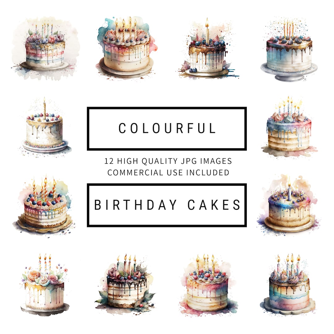 Colourful Birthday Cake Clipart 12 High Quality Jpgs Digital Planner ...