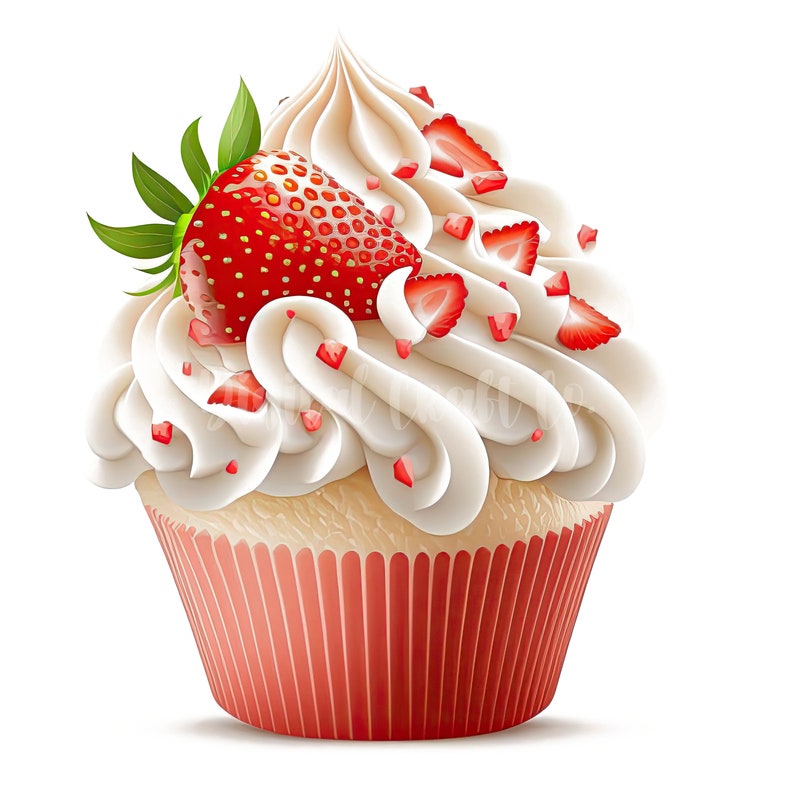 Strawberry Cupcake Clipart 10 High Quality Jpgs Digital Etsy