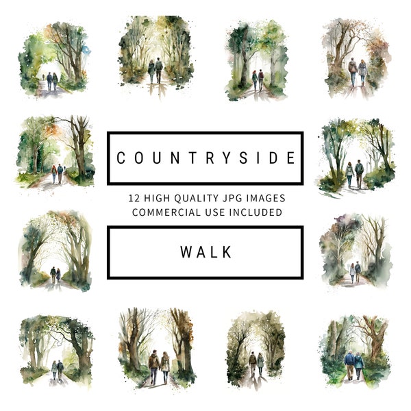 Countryside Walk Clipart - 12 High Quality JPGs - Journals, Card Making, Mixed Media, Digital Paper Craft, Wedding Clipart, Digital Download