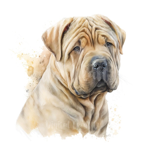 Shar-Pei Clipart - 10 High Quality JPGs - Digital Paper Crafting, Digital Planner, Journals, Watercolor, Commercial Use - Digital Download