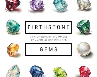 Birthstone Clipart - 17 High Quality JPGs - Digital Planner, Junk Journal, Watercolor, Wall Art, Birthday, Commercial Use, Digital Download