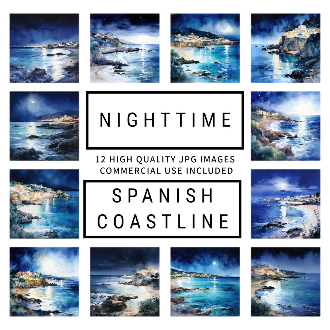Night time Spanish Coastline Clipart 12 High Quality Jpgs Etsy