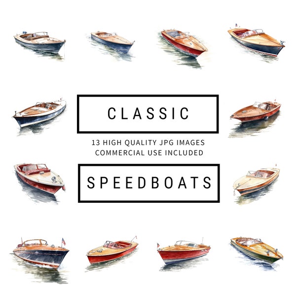 Classic Speedboats - 13 High Quality JPGs - Digital Planners, Junk Journaling, Invitations, Wall Art, Commercial Use, Digital Download