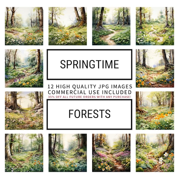 Springtime Forest Clipart - 12 High Quality JPGs, Memory Books, Junk Journals, Scrapbook, Digital Planners, Commercial Use, Digital Download