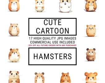 Cute Cartoon Hamsters - 17 High Quality JPGs, Digital Planners, Junk Journals, Memory Book, Art, Scrapbooks, Craft, Commercial, Download