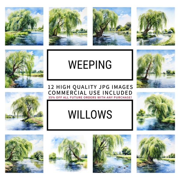 Weeping Willow Clipart - 12 High Quality JPGs, Memory Books, Junk Journal, Scrapbooks, Digital Planners, Commercial Use, Digital Download