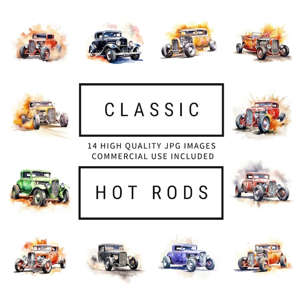 Classic Hot Rod Clipart - 14 High Quality JPGs, Crafting, Digital Planners, Junk Journals, Memory Books, Commercial Use, Digital Download