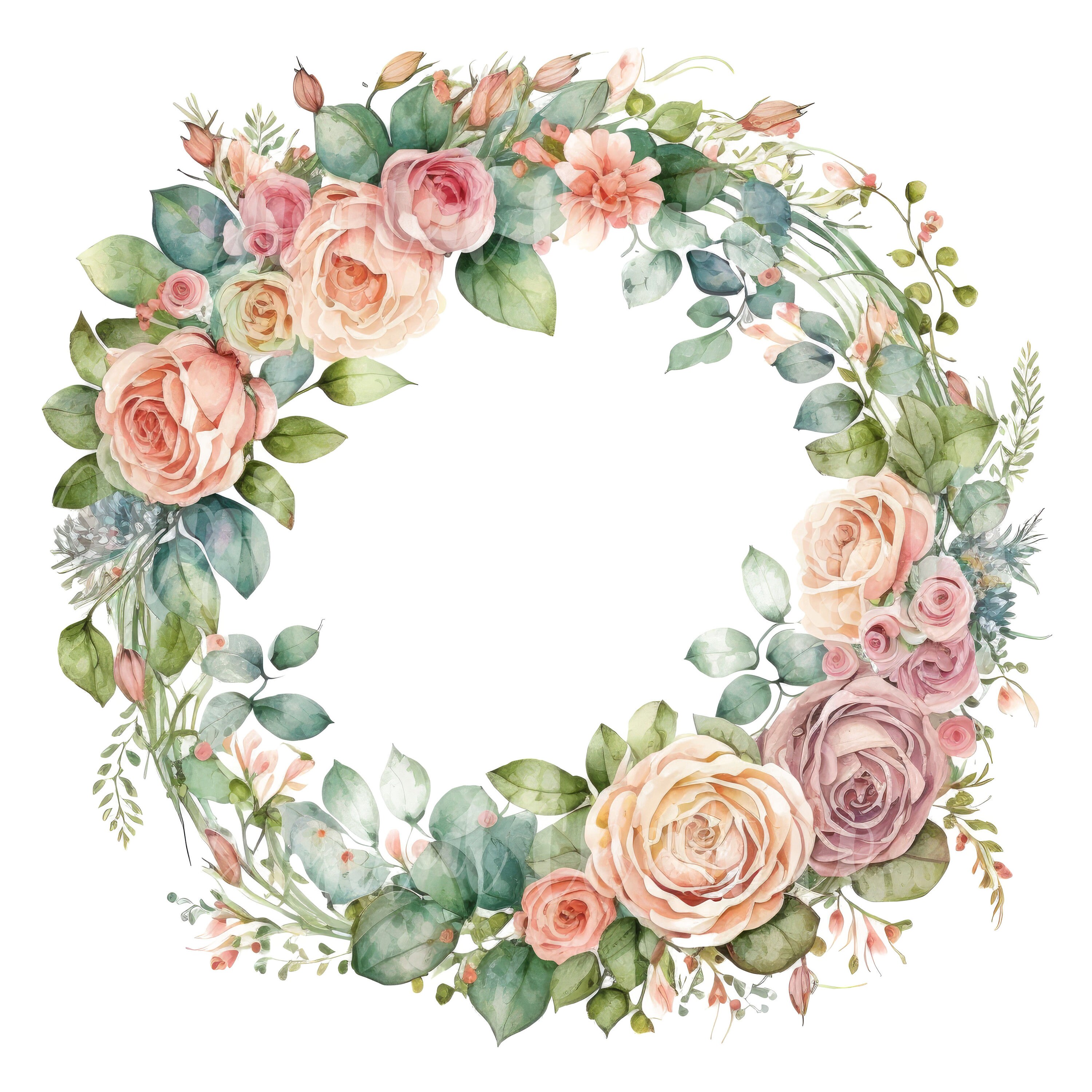 Rose Wreath Clipart 12 High Quality Jpgs Digital Planner Etsy