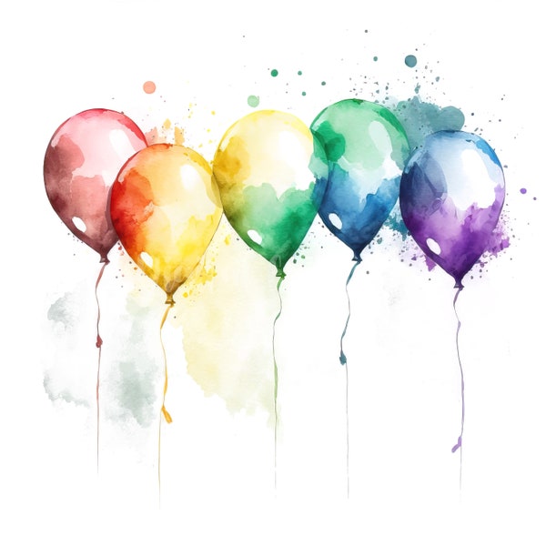 Balloons Clipart  - 10 High Quality JPGs - Digital Download - Card Making, Mixed Media, Digital Paper Craft