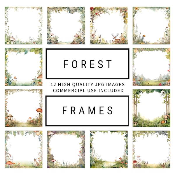 Forest Frames Clipart - 12 High Quality JPGs, Digital Planner, Junk Journaling, Wall Art, Memory Book, Commercial Use, Digital Download