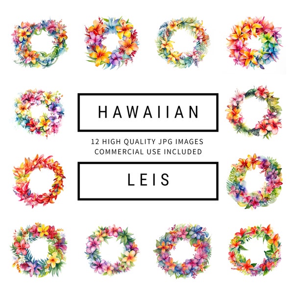 Hawaiian Lei Clipart - 12 High Quality JPGs, Digital Planners, Junk Journals, Scrapbooking, Apparel, AI, Commercial Use, Digital Download