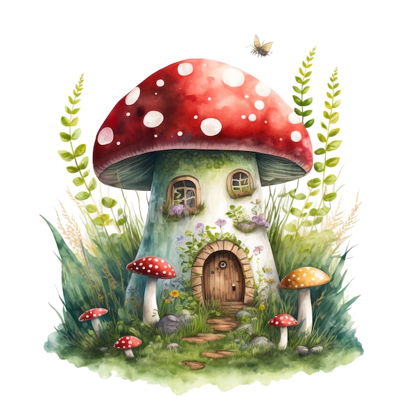 Toadstool House Clipart - 10 High Quality JPGs - Digital Download - Card Making, Clip Art, Digital Paper Craft