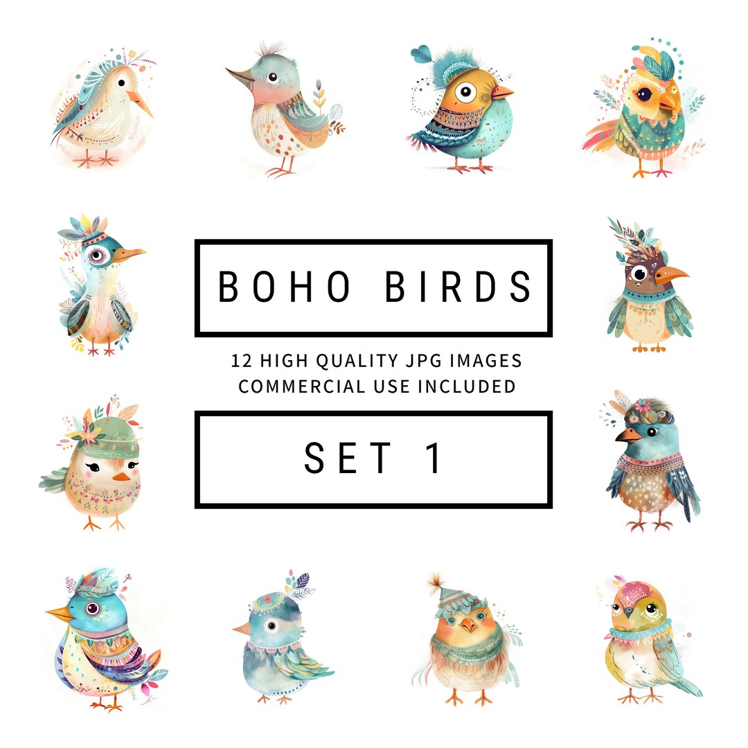 Boho Birds Set 1 12 High Quality Jpgs Cute Clipart, Apparel ...