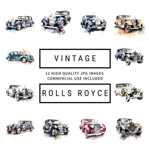 Vintage Rolls Royce Clipart - 13 High Quality JPGs - Invitations, Junk Journals, Digital Planners, Commercial Use, Instant Digital Download