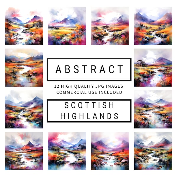 Abstract Scottish Highlands Clipart - 12 High Quality JPGs, Digital Planners, Junk Journals, Scrapbooking, Commercial Use, Digital Download