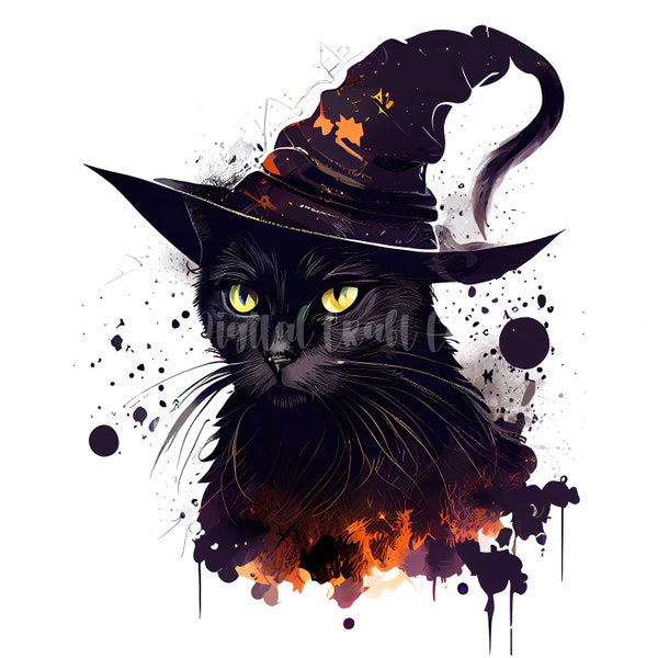 Witches Cat Clipart  - 10 High Quality JPGs - Digital Download - Card Making, Mixed Media, Digital Paper Craft