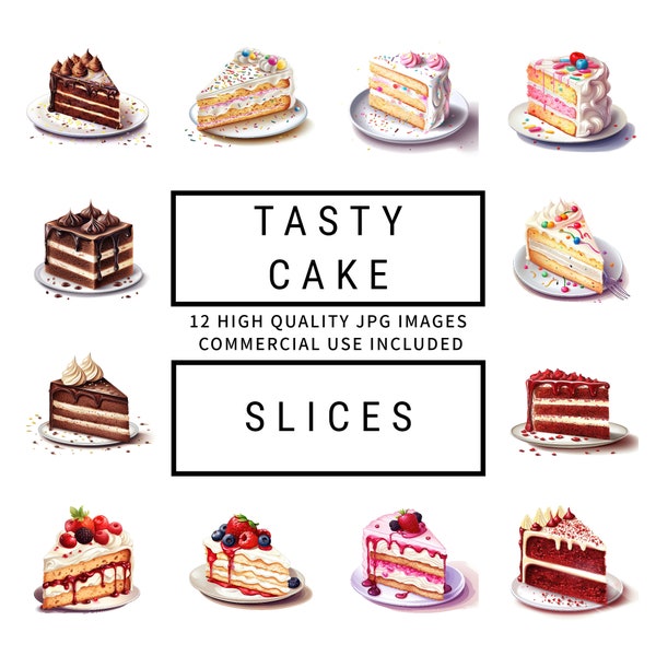 Tasty Cake Slices Clipart - 12 High Quality JPGs, Digital Planners, Junk Journals, Scrapbook, Memory Books, Commercial Use, Digital Download