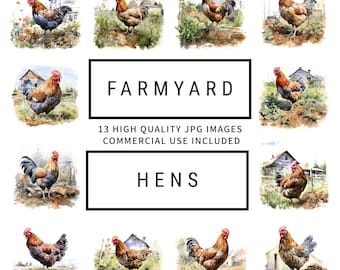 Farmyard Hens Clipart - 13 High Quality JPGs, Memory Books, Junk Journals, Scrapbook, Digital Planners, Commercial Use, Digital Download