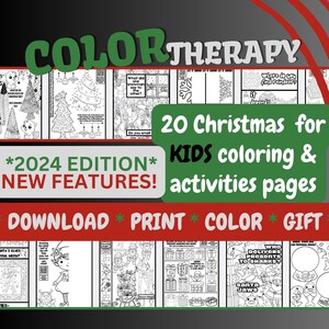 May include: A set of 20 printable Christmas coloring and activity pages for kids. The pages feature a variety of Christmas themes, including Santa, elves, reindeer, and snowmen. The pages are black and white and are ready to be colored. The title of the set is "20 Christmas for Kids Coloring & Activities Pages".