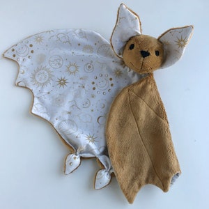 Brown bat lovey blanket, fruit bat plush, stuff bat toy, baby bat, baby lovey