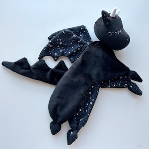 Dragon baby lovey, baby shower gift, black dragon lovey, dragon nursery, handmade lovey for babies, new baby gift, cute dragon baby toy
