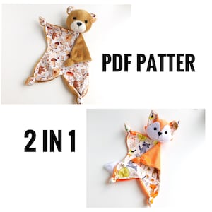 Modello amorevole per bambini, modello trapunta per bambini, modello coperta con volpe, modello peluche con orsetto