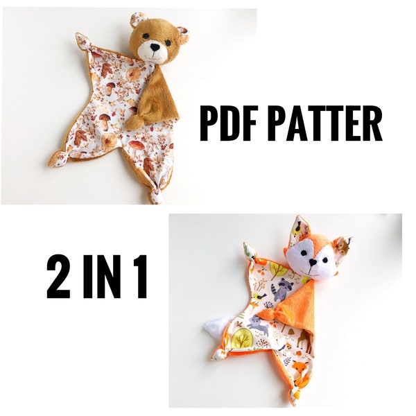 Baby lovey pattern, baby comforter pattern, fox lovey blanket pattern, bear plush pattern