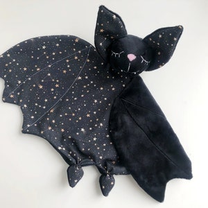 Bat lovey, cute bat plush, baby bat gift, snuggle cuddle baby lovey, gothic baby shower gift, Halloween baby gift, spooky nursery