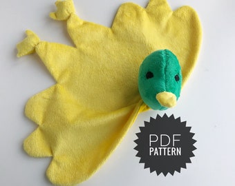 Duck lovey pattern, Baby lovey pattern tutorial, animal lovey sewing pattern, baby comforter pattern, stuff duck sewing pattern