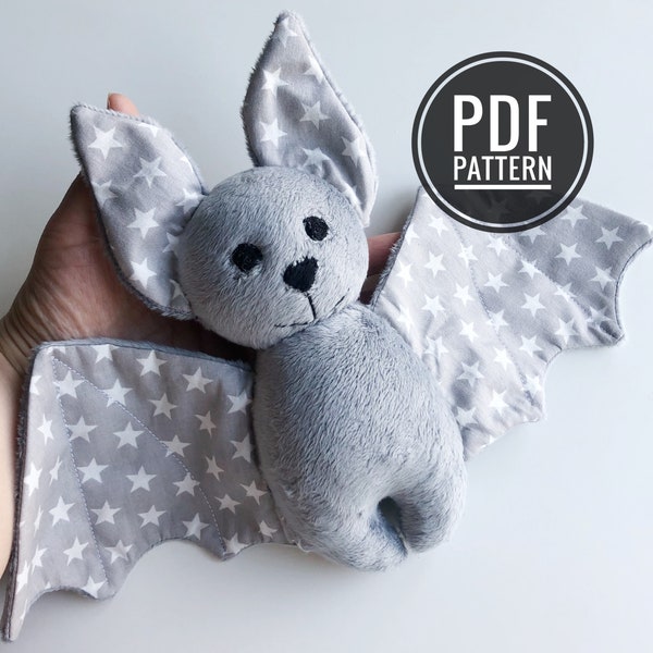 Bat plush PDF pattern, bat toy sewing pattern, stuff bat PDF