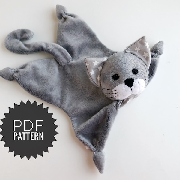 Baby lovey sewing pattern, cat comforter pattern, cat lovey pattern tutorial, cat plush sewing pattern, baby shower gift DIY, cat doudou