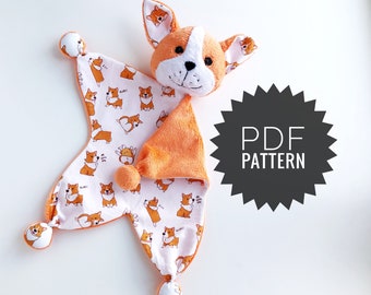 dog comforter pattern, Baby lovey pattern tutorial, dog sewing pattern, baby shower gift DIY, plush corgi dog stuff pattern, doudou pattern