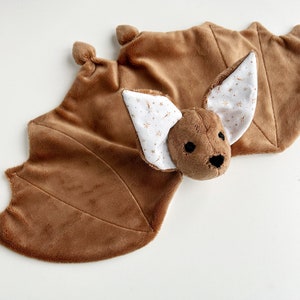 Personolized brown bat lovey, fruit bat plush, bat lovey blanket, baby shower gift