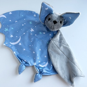 Gray bat lovey, baby lovey blanket, new baby bat gift, bat nursery, gothic baby shower gift, cute bat plush, Christmas goth baby gift