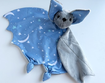 Gray bat lovey, baby lovey blanket, new baby bat gift, bat nursery, gothic baby shower gift, cute bat plush, Christmas goth baby gift