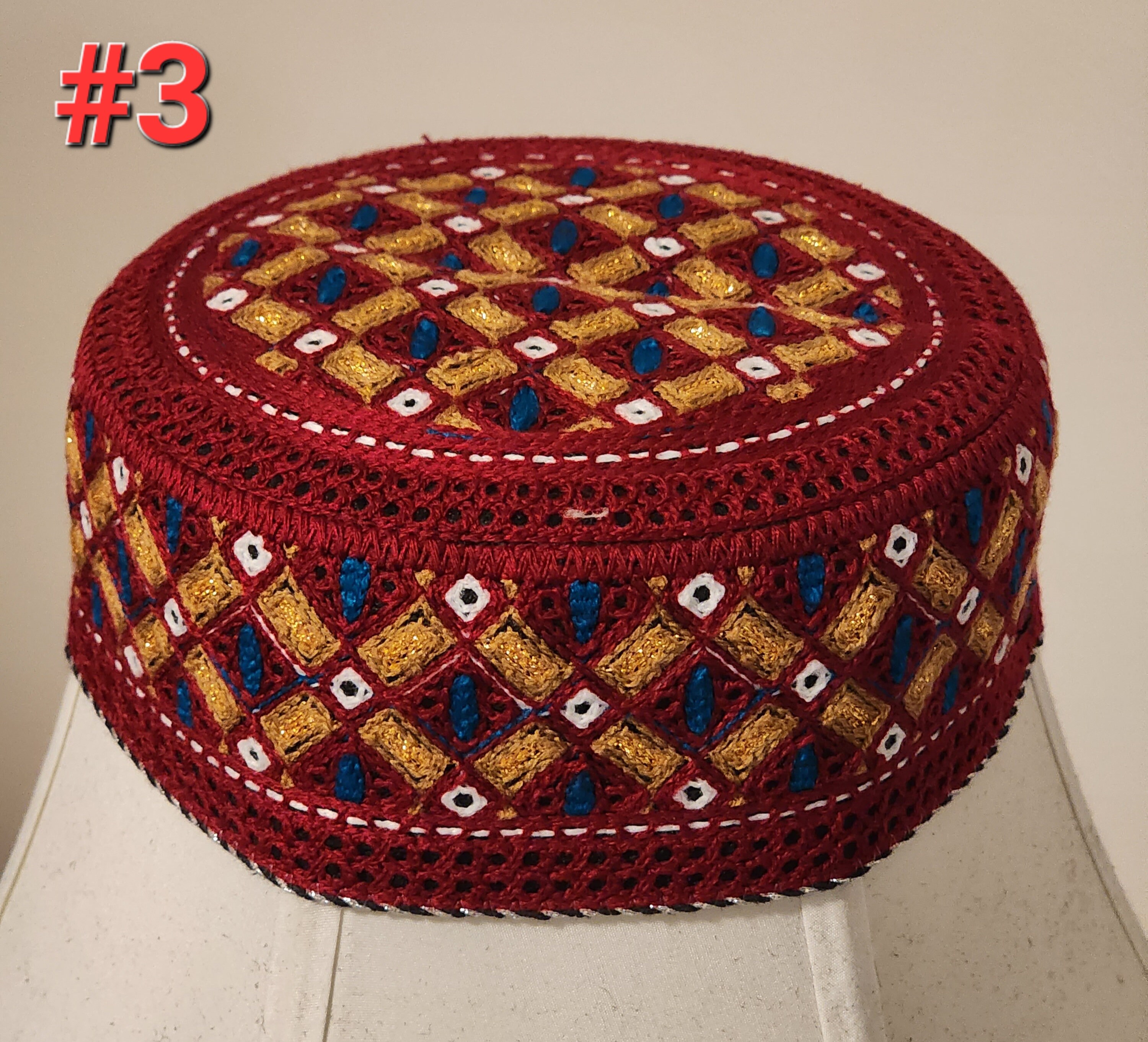 Round Cap Pattern Traditional Embroided Round Cap for Men/women. Size 22 Inches Round ...