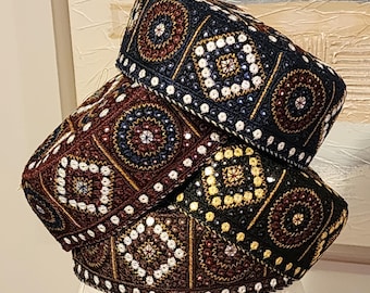 Embroidered Cap: Traditional Round Hat, 22-inch Size