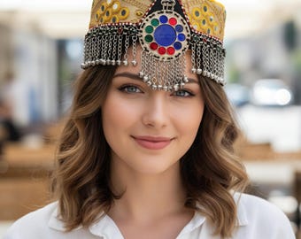 Embroidered Afghan Cap with Jhoomer Headpiece (22 inch)